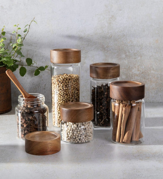 High Borosilicate glass Jars with Acacia Air tight lids