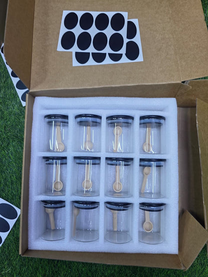 12pcs Borosilicate air tight Spice Storage jars