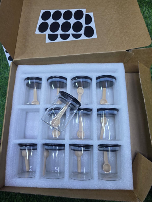 12pcs Borosilicate air tight Spice Storage jars