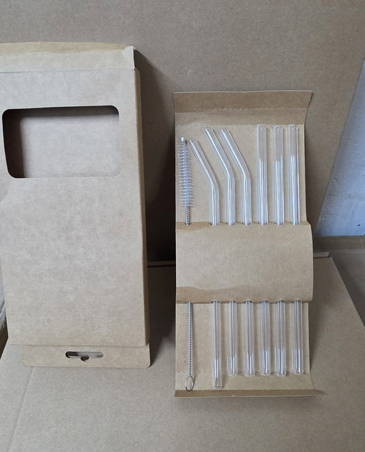 6 pcs Clear High Borosilicate Glass straw set with 1 pc Cleaning Brush