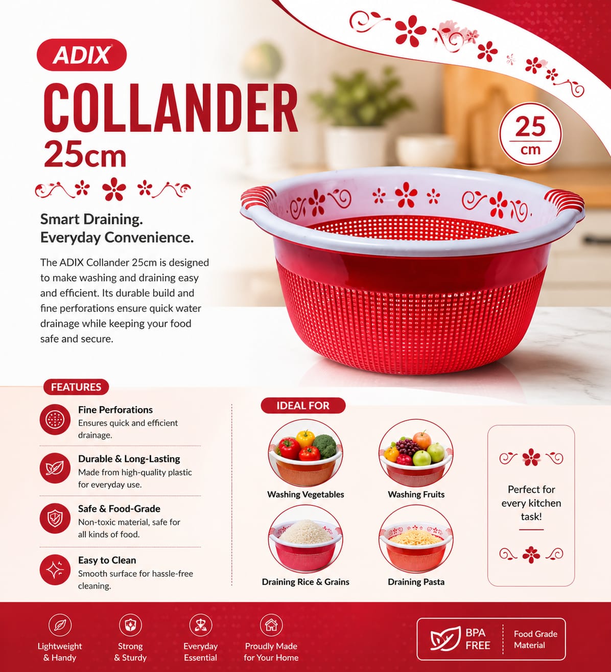 Adix Plastic Two Colors Colander 25cm