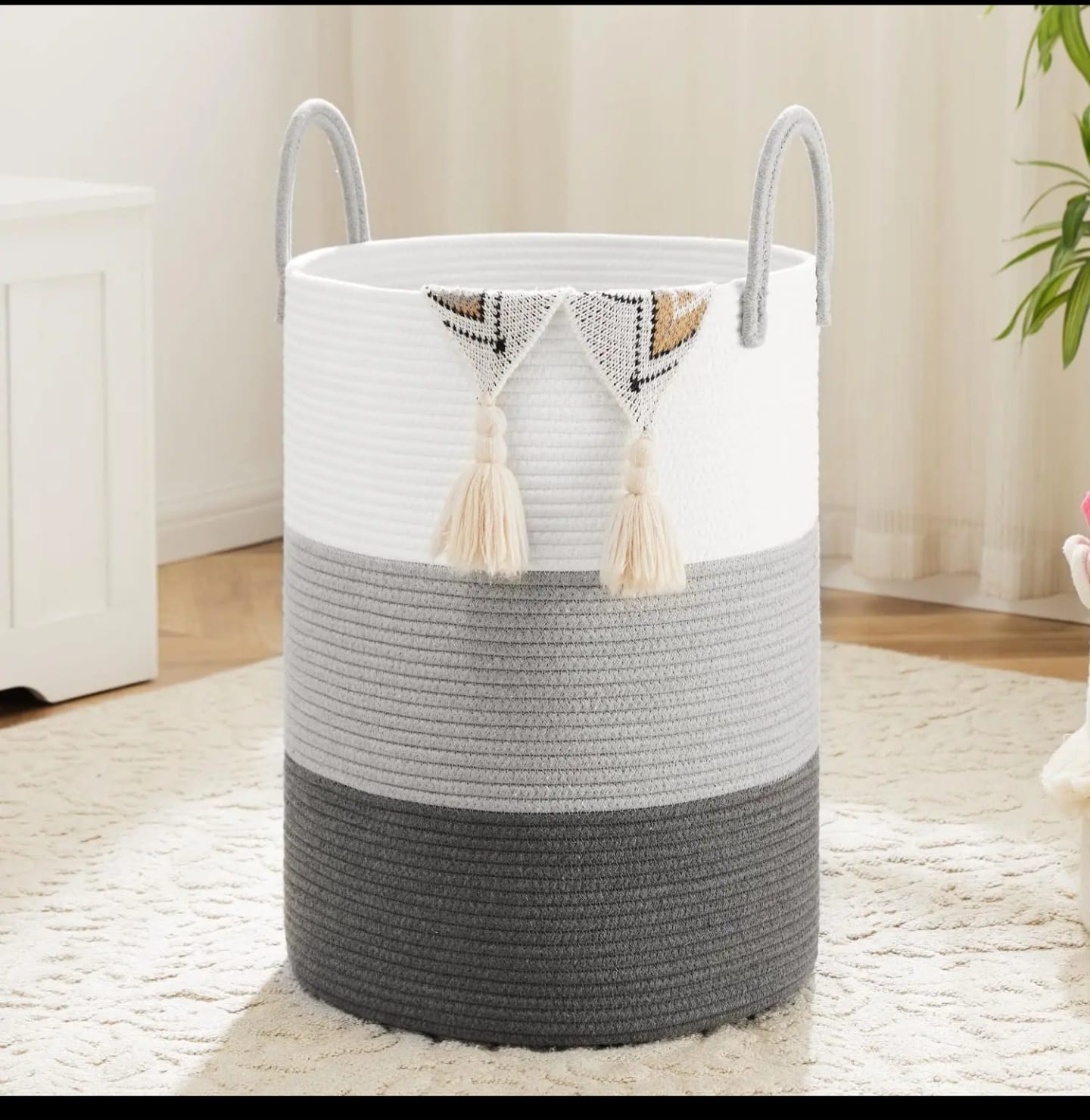 Cotton Rope Hand-woven large storage Basket with Handles