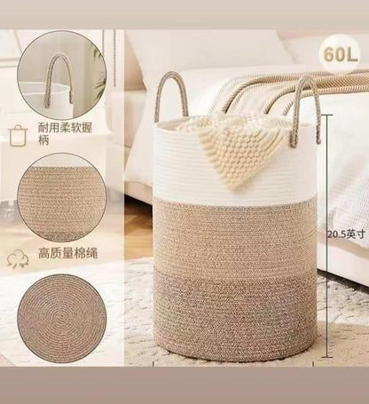 Cotton Rope Hand-woven large storage Basket with Handles