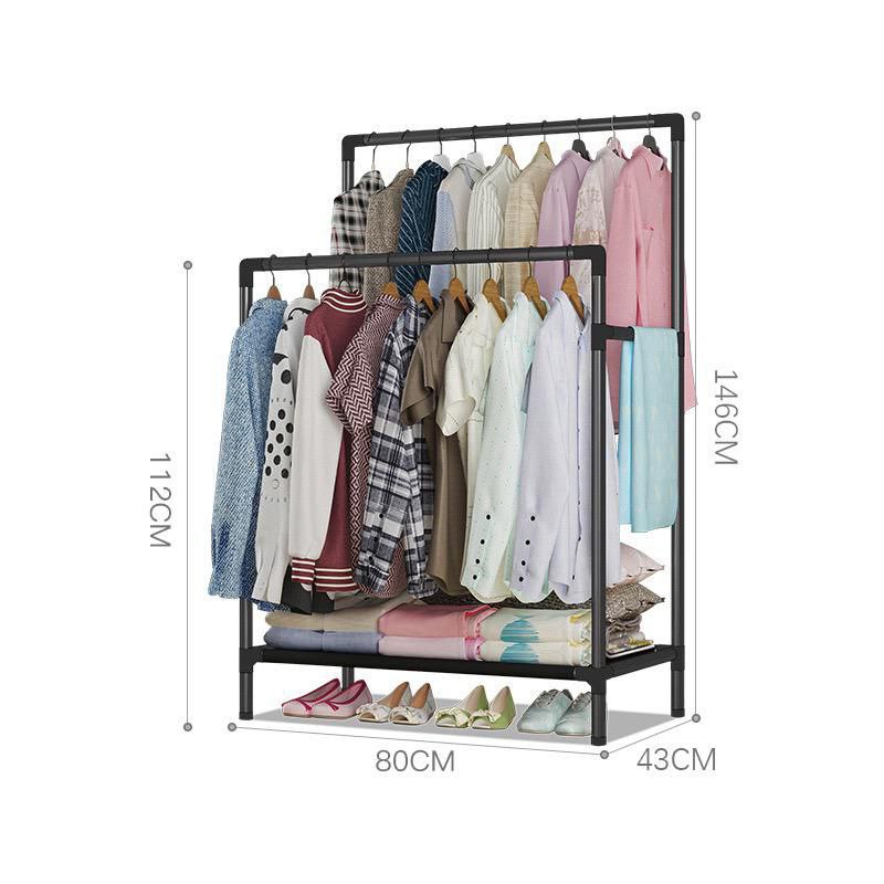 Double Pole Clothing Rack With Lower Storage Shelf for Boxes /Shoes