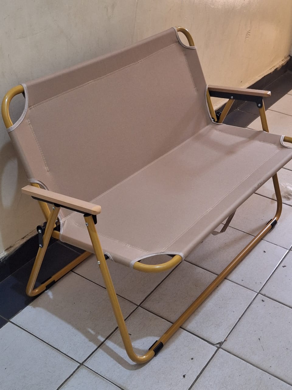 Portable Double Seat Camping Chair with Wood Armrest