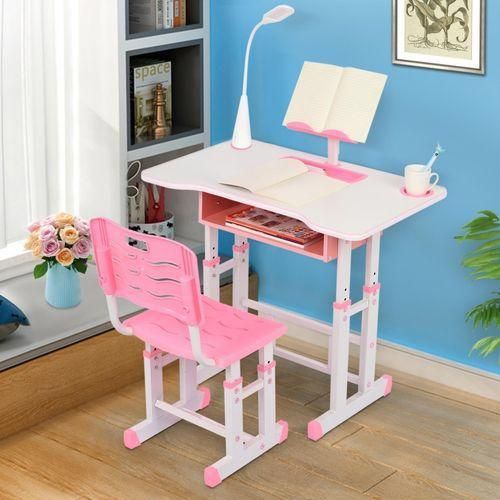 Height Adjustable Kids Study Desk & Chair Set with LED Lamp