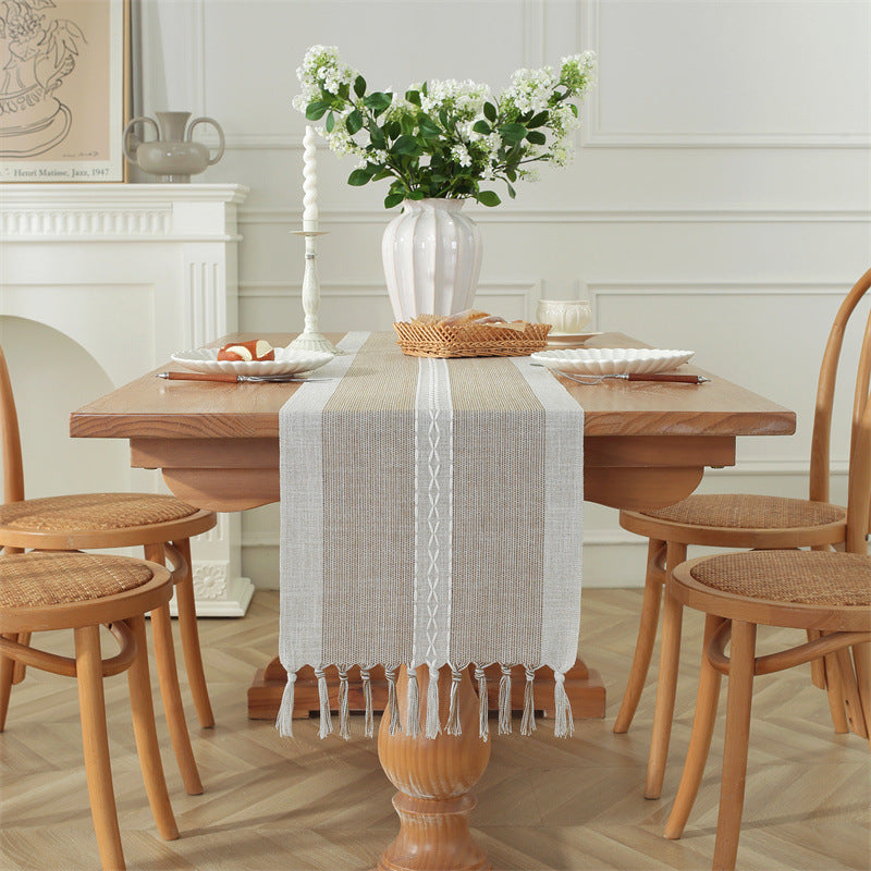 Rustic table runner with tassels