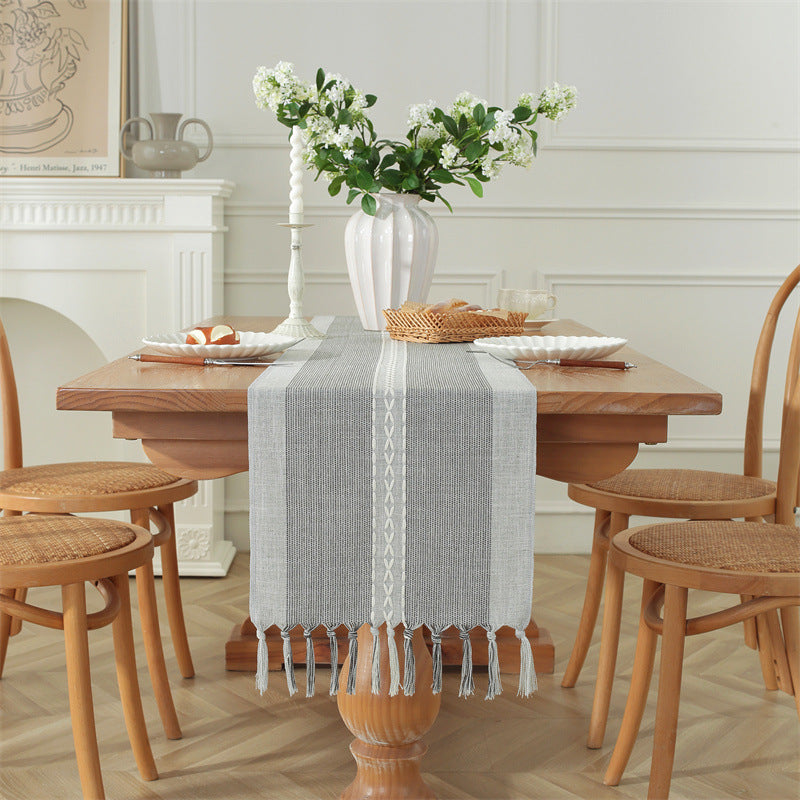 Rustic table runner with tassels