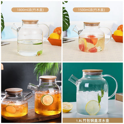Glass Cold Water Pitcher with Bamboo Lid
