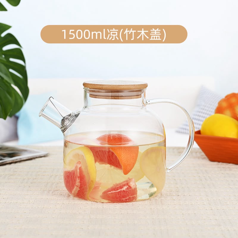 Glass Cold Water Pitcher with Bamboo Lid