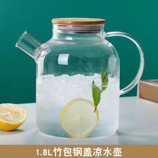 Glass Cold Water Pitcher with Bamboo Lid