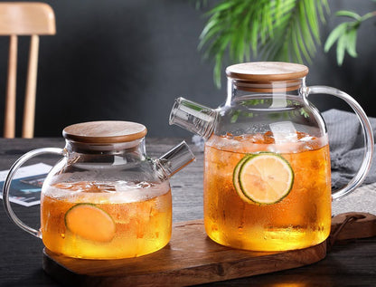Glass Cold Water Pitcher with Bamboo Lid