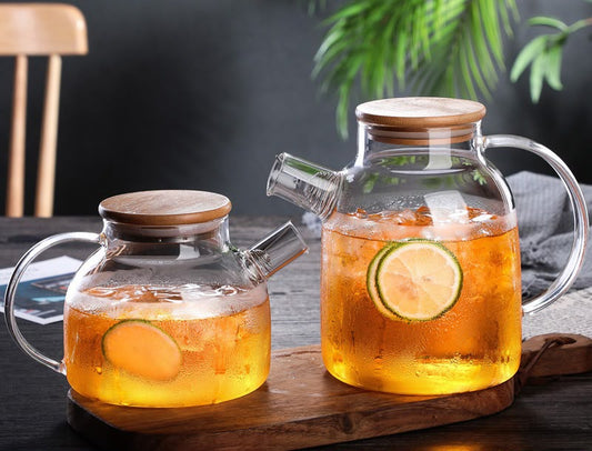 Glass Cold Water Pitcher with Bamboo Lid