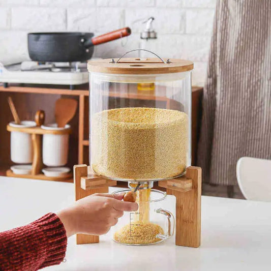 5L Airtight Glass and Bamboo Grain Storage Dispenser