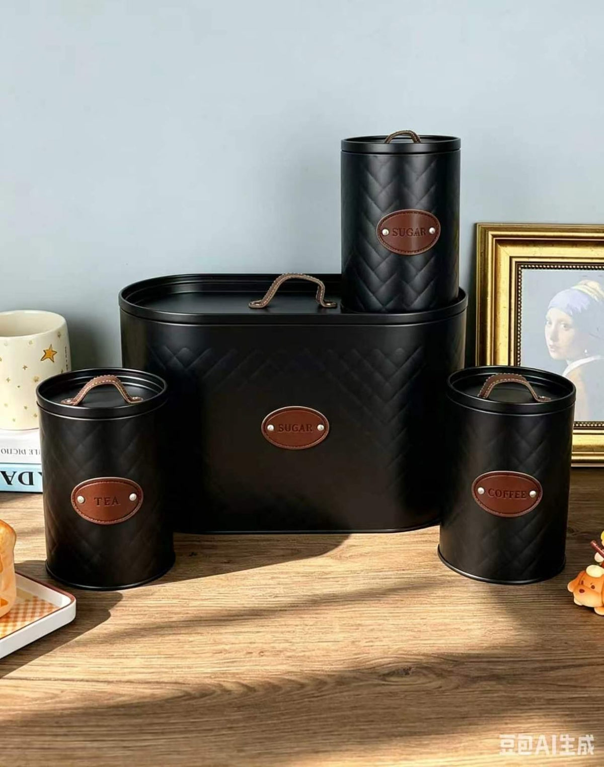 Unique and elegant bread storage bin with 3pcs canisters