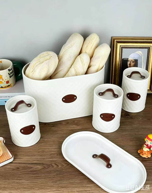 Unique and elegant bread storage bin with 3pcs canisters