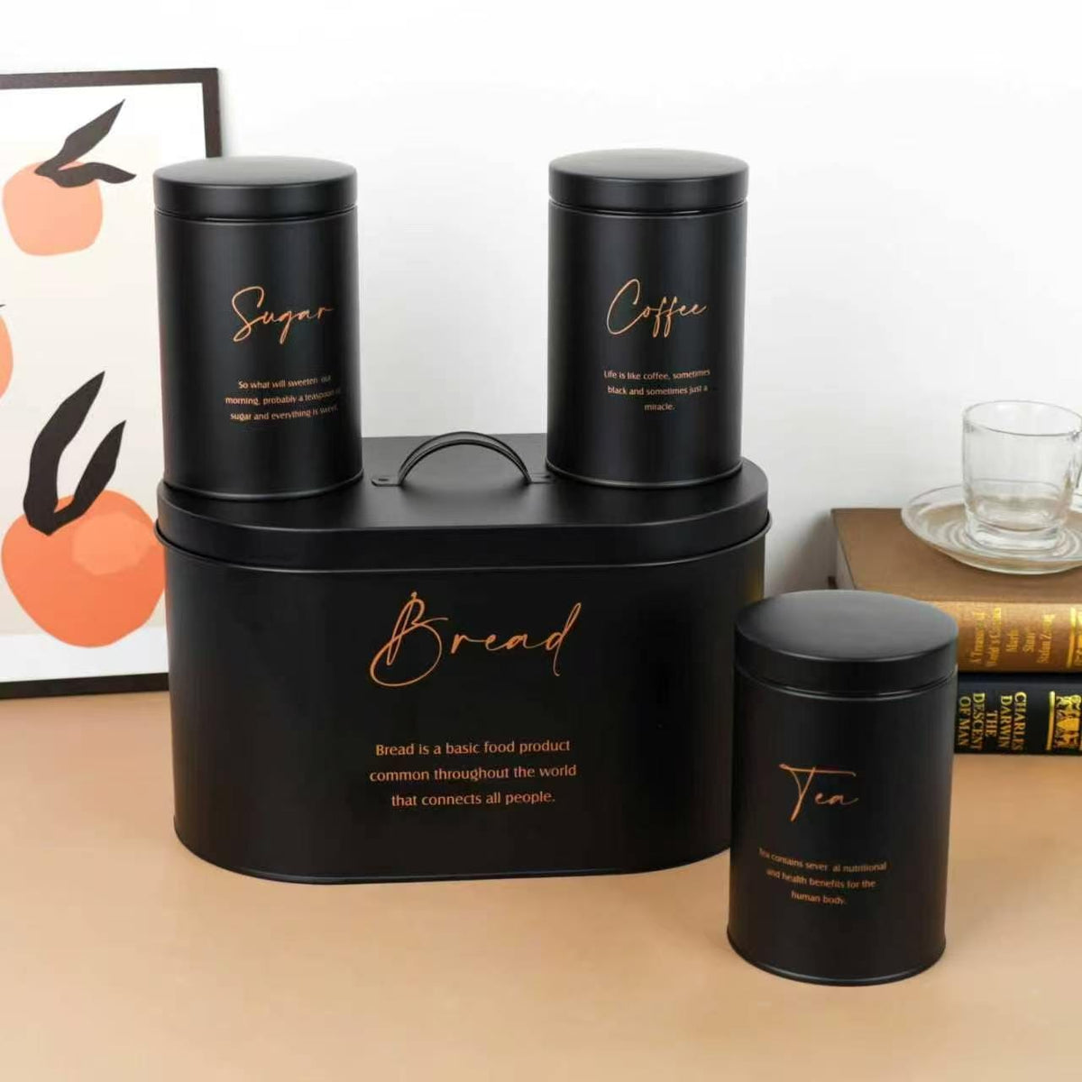 Unique and elegant bread storage bin with 3pcs canisters