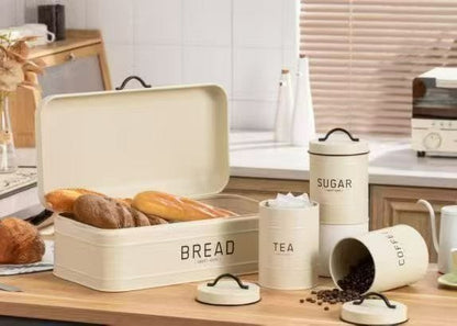 4pc Quilted Metal Bread Bin + Canister Set