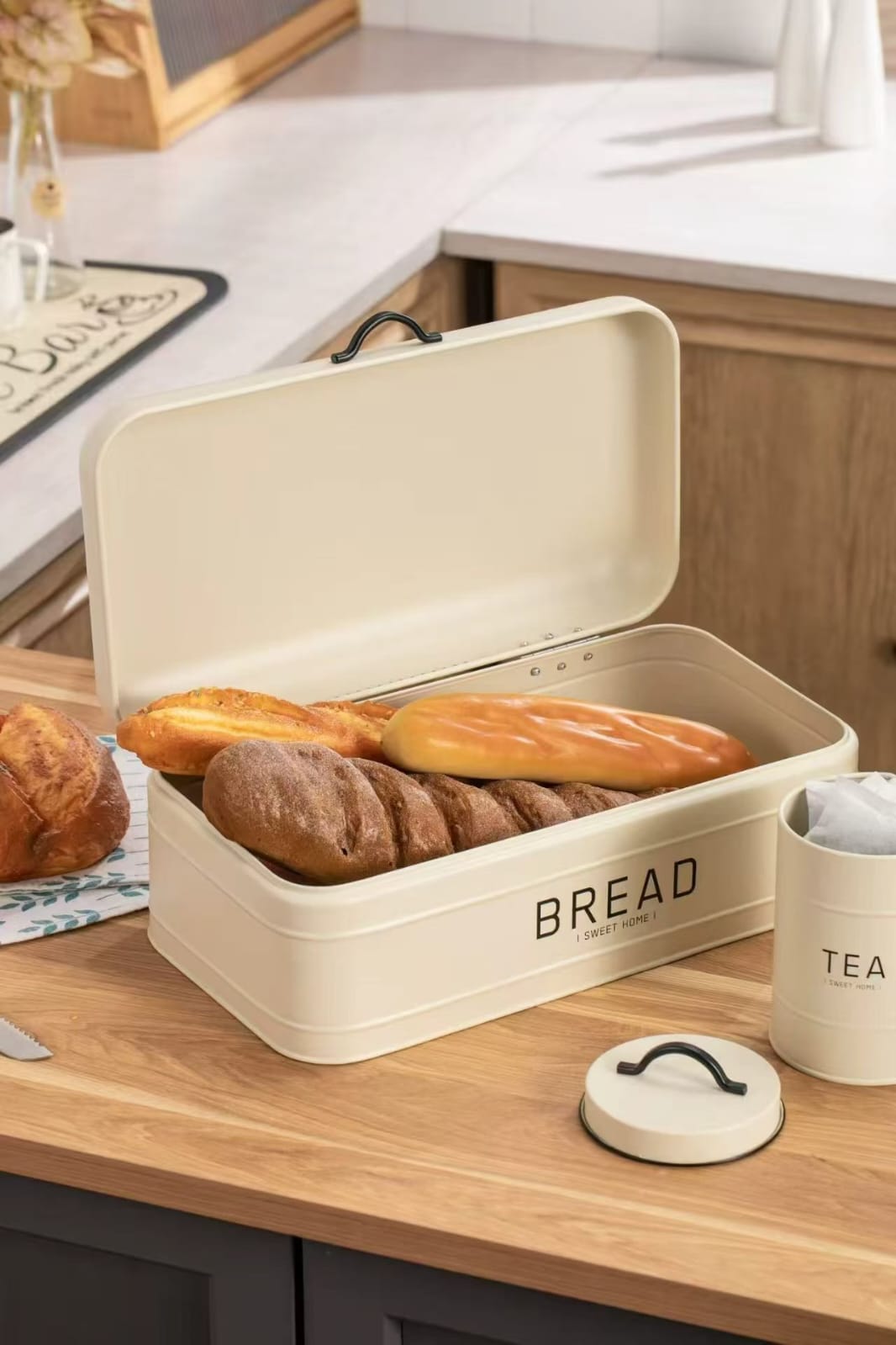 4pc Quilted Metal Bread Bin + Canister Set