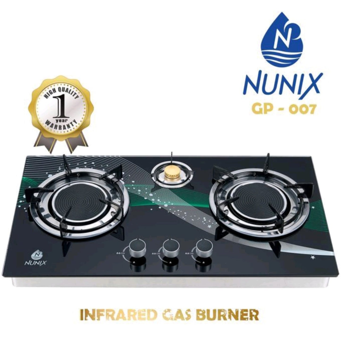 Nunix 3 Burner Low Gas Consumption Glass Top Table Cooker