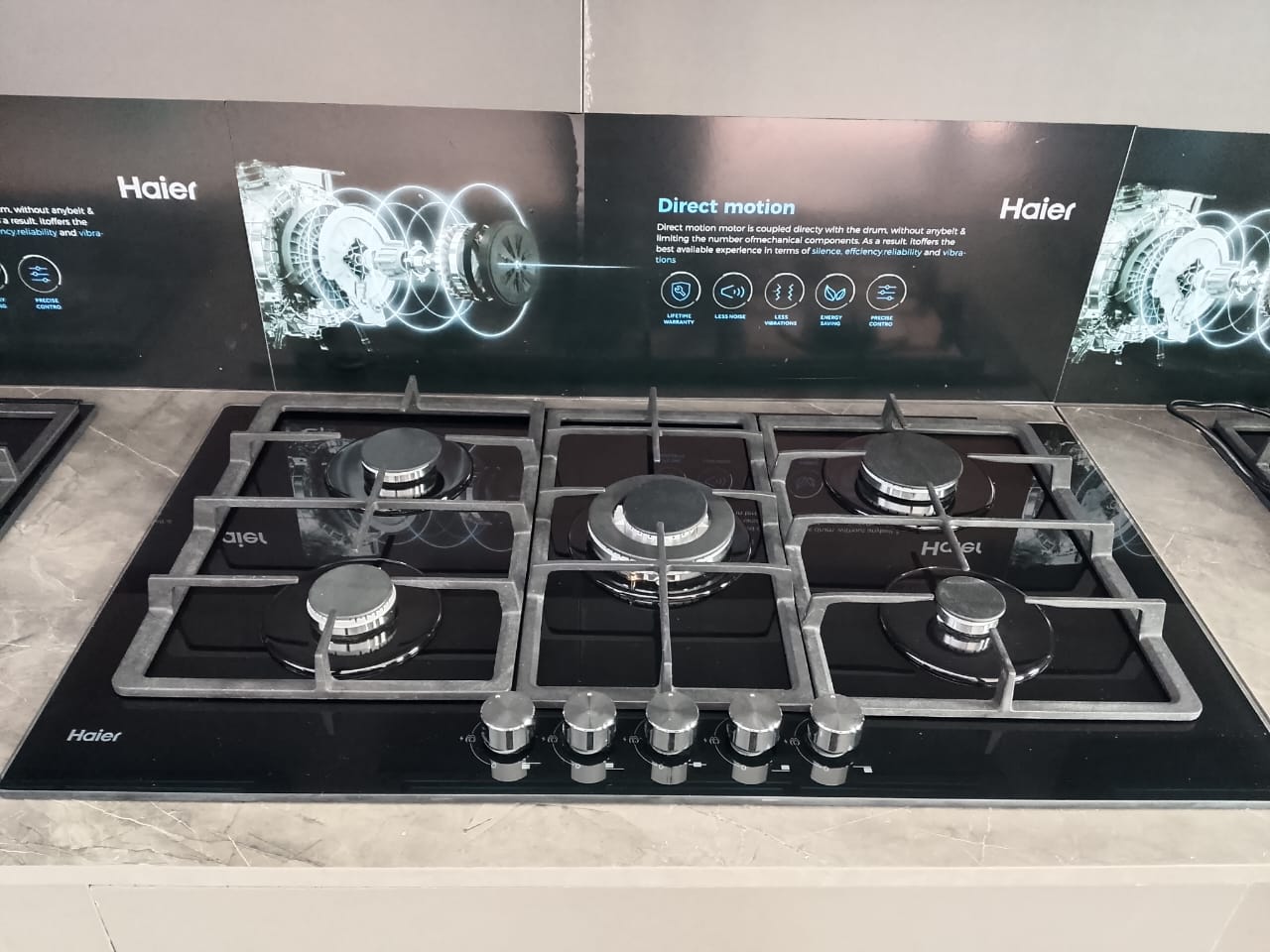 Haier 5-Burner Built-In Cooker – Premium 75cm Black Glass Gas Hob