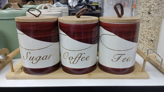 3pcs Ceramic Canisters Set  with Bamboo Stand