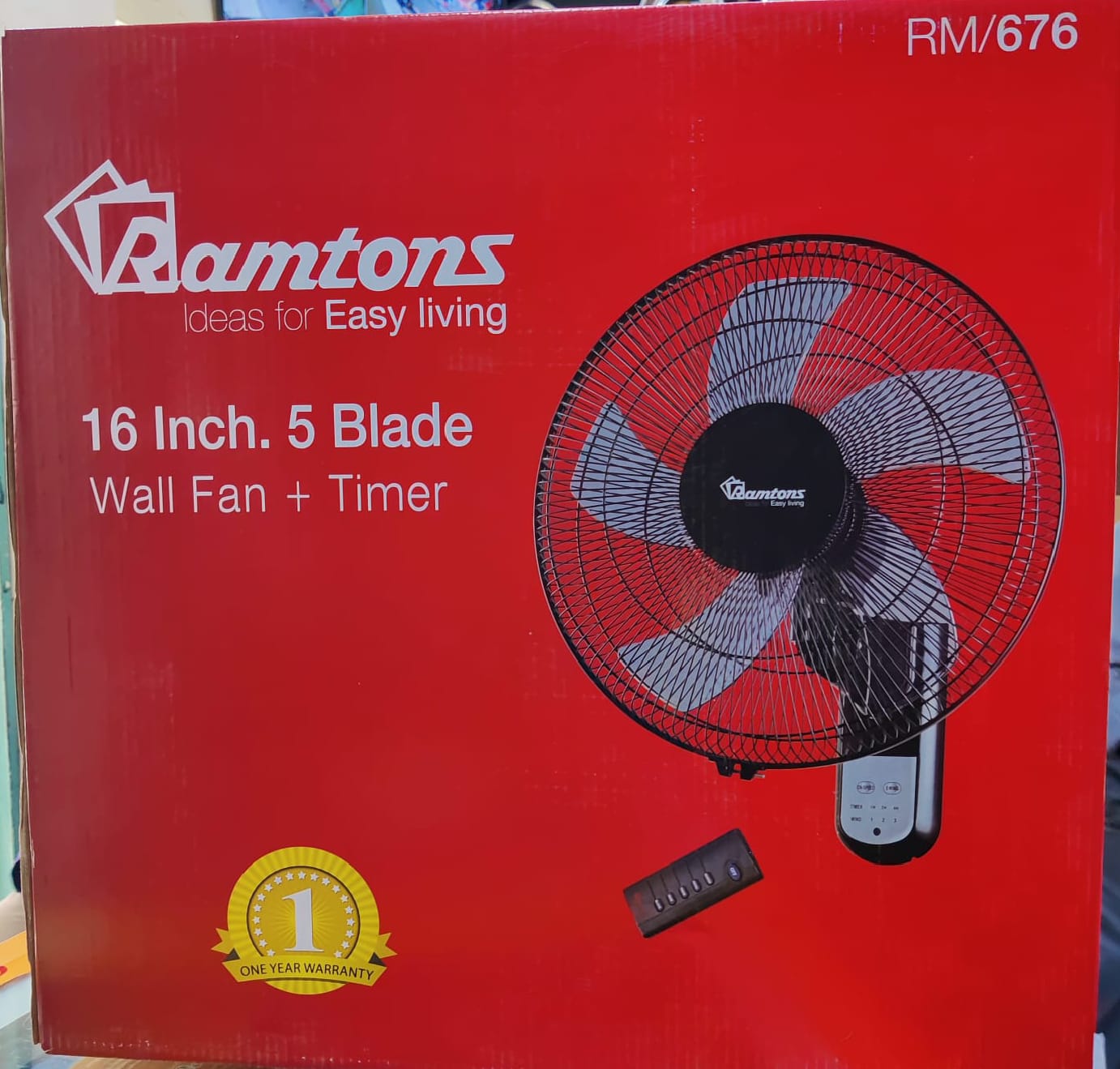 Ramtons 16 Inches Wall Fan 5 Blades with Remote