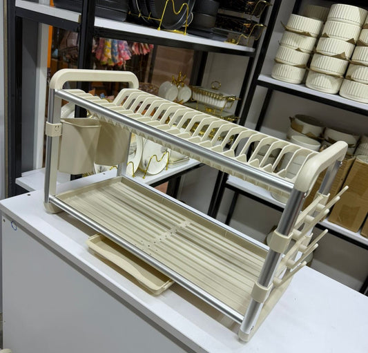 2-Tier Aluminum Dish Drying Rack with Drainer