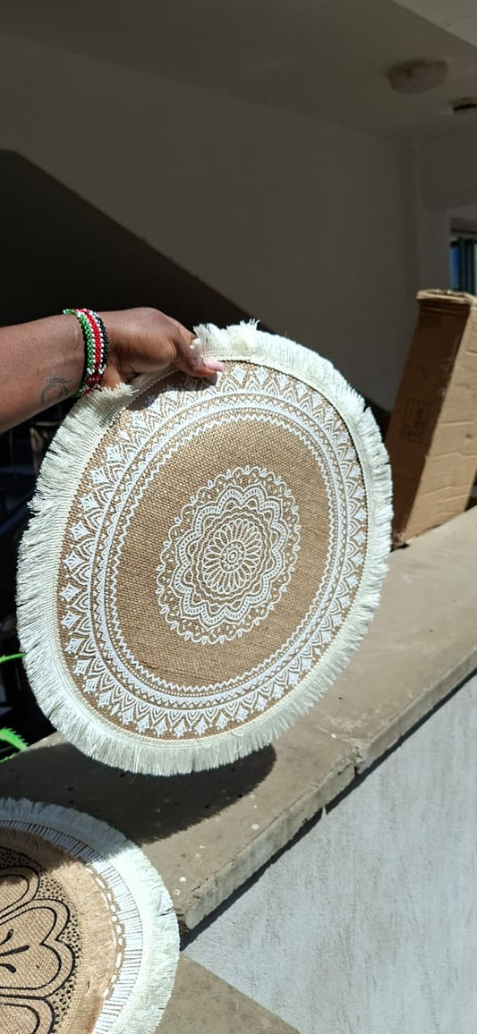 Round wooven jute table mats 6pcs