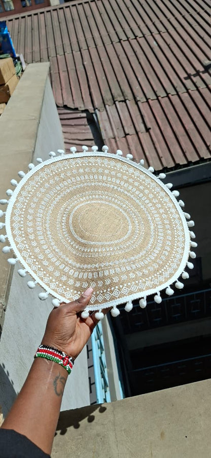 Round wooven jute table mats 6pcs