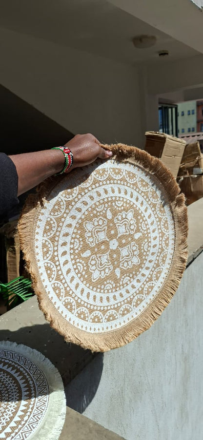 Round wooven jute table mats 6pcs