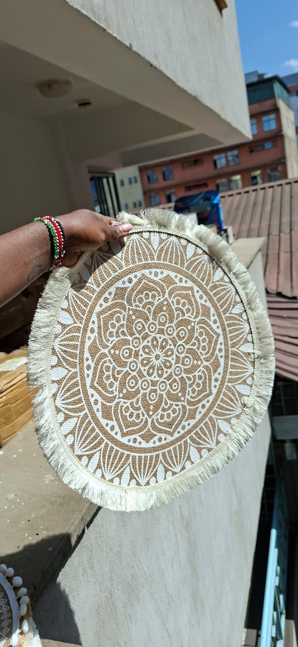 Round wooven jute table mats 6pcs