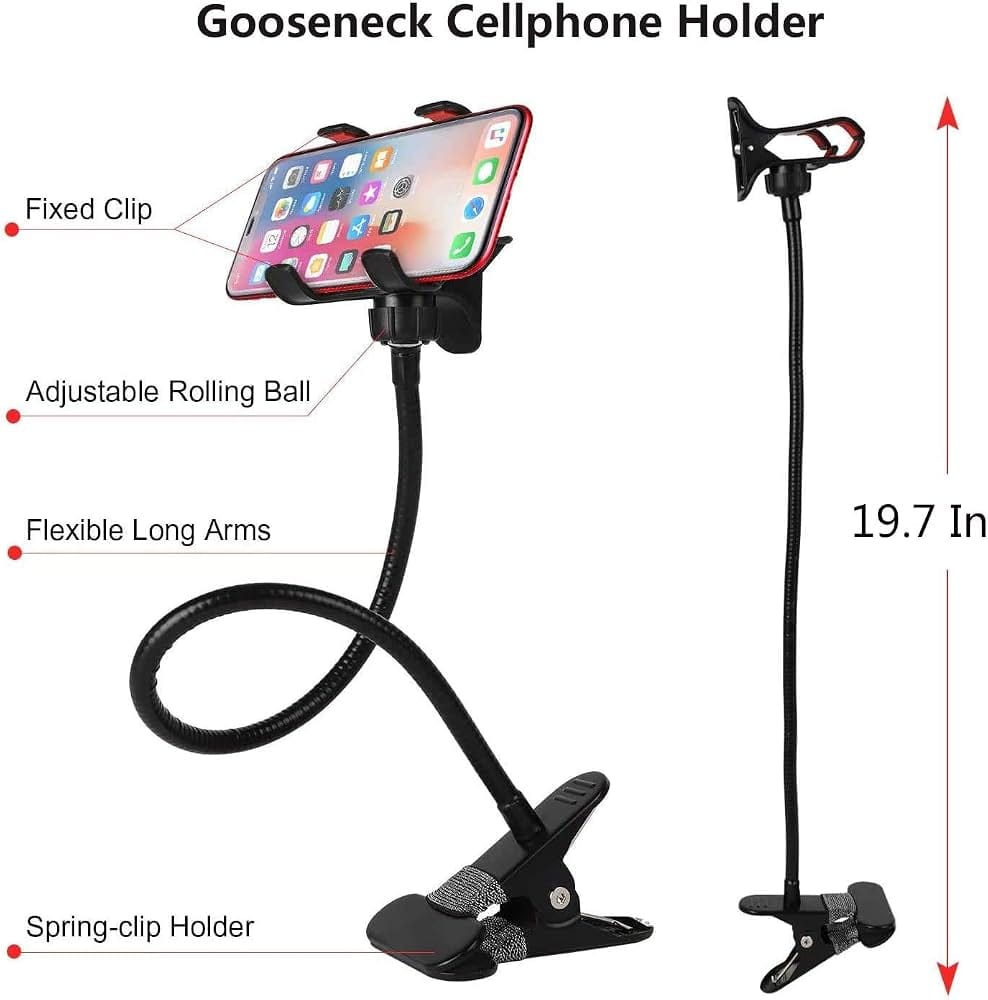 360 degree strong flexible goose neck phone holder clip