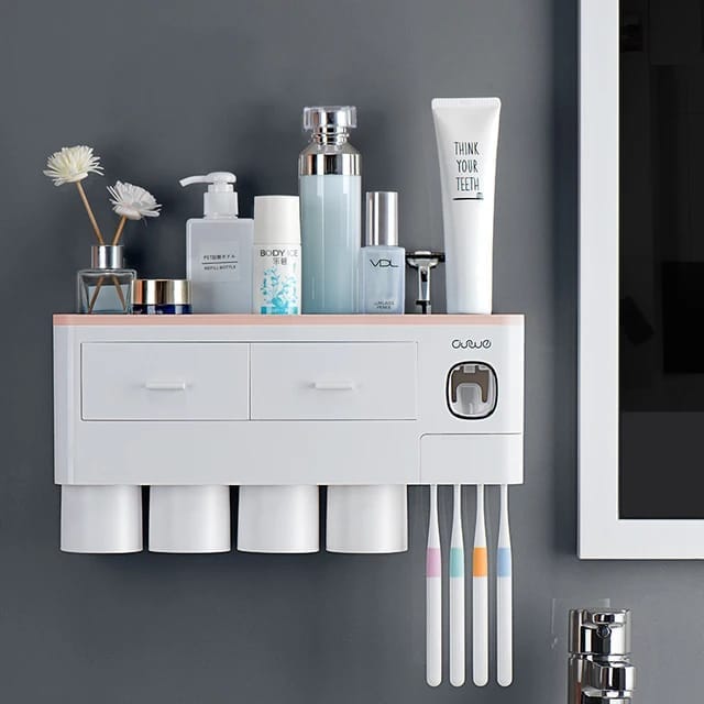 Magnetic Inverted Automatic Toothpaste dispenser with 4 cups