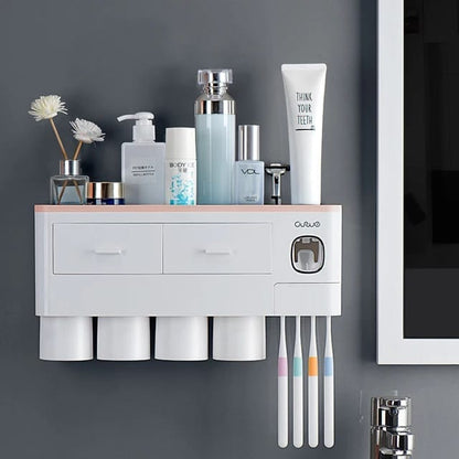 Magnetic Inverted Automatic Toothpaste dispenser with 4 cups