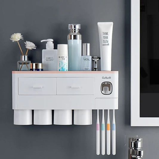 Magnetic Inverted Automatic Toothpaste dispenser with 4 cups