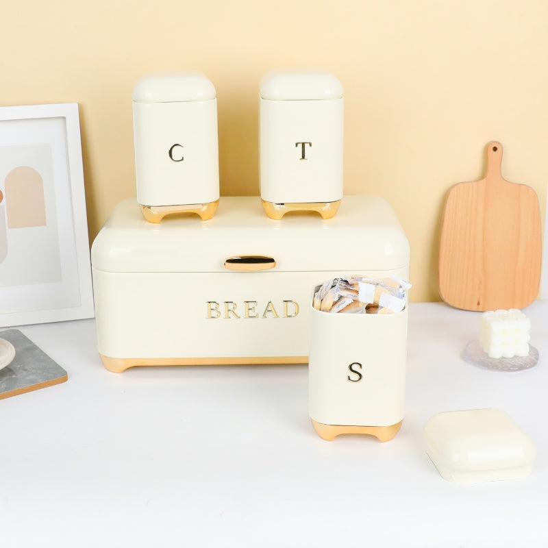 *Bread Bin with Three Canister Set with touch of gold