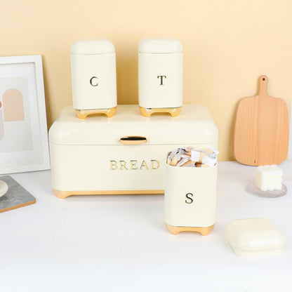 *Bread Bin with Three Canister Set with touch of gold