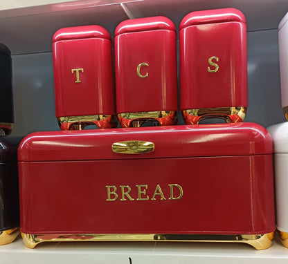 *Bread Bin with Three Canister Set with touch of gold