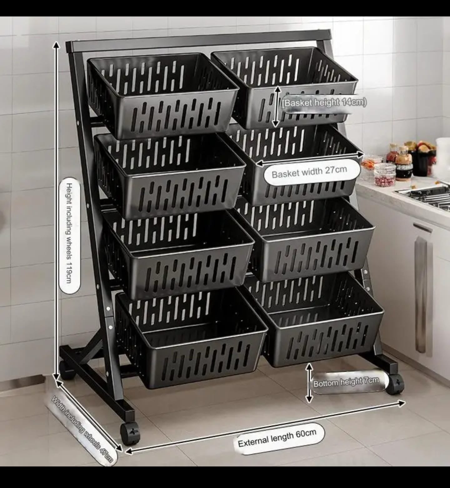 Kitchen vegetable basket rack 4 layer