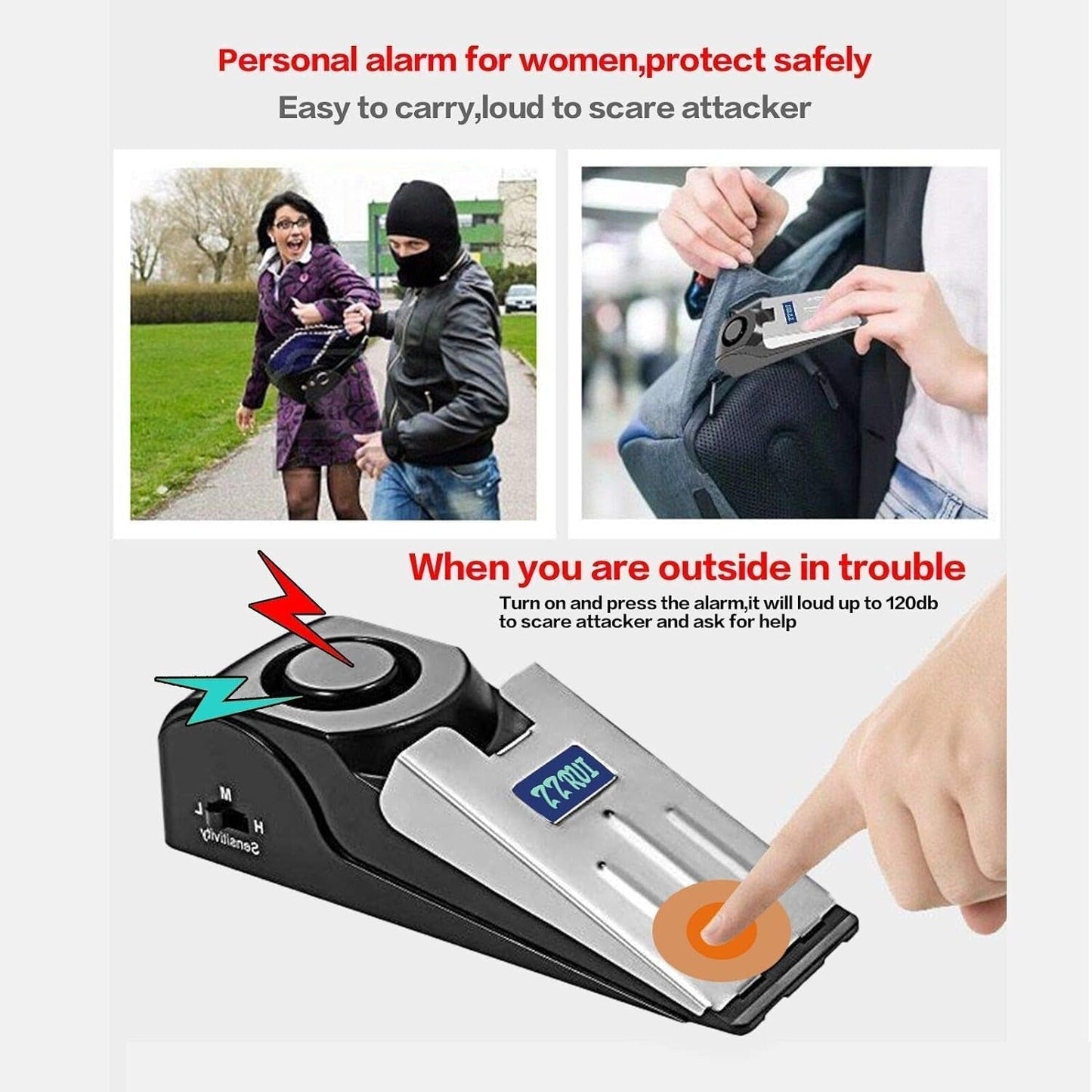 Mini Wireless Vibration Triggered Wedge Shaped Door Stopper Alert Home Security