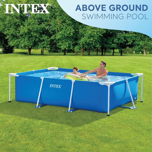 Rectangular Frame Above Ground Quick Easy Set Up Backyard Outdoor Swimming Pool with Drain Plug for Ages 6 and Up 300 x 200 x 75 cm
