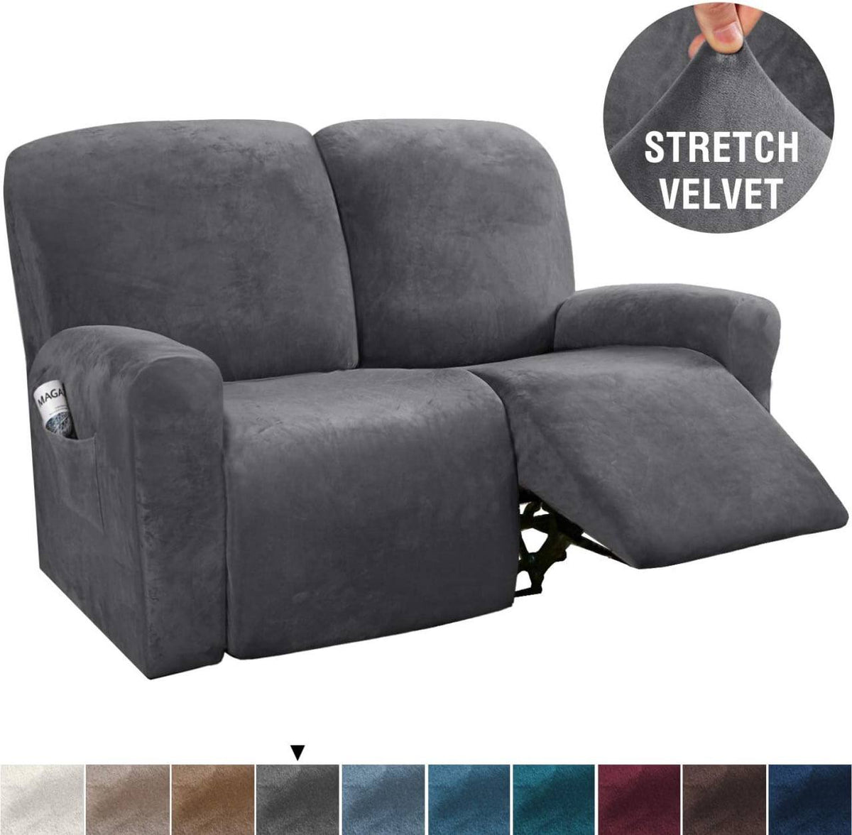 Recliner Sofa Covers Velvet Stretch Reclining Couch Covers (Grey)