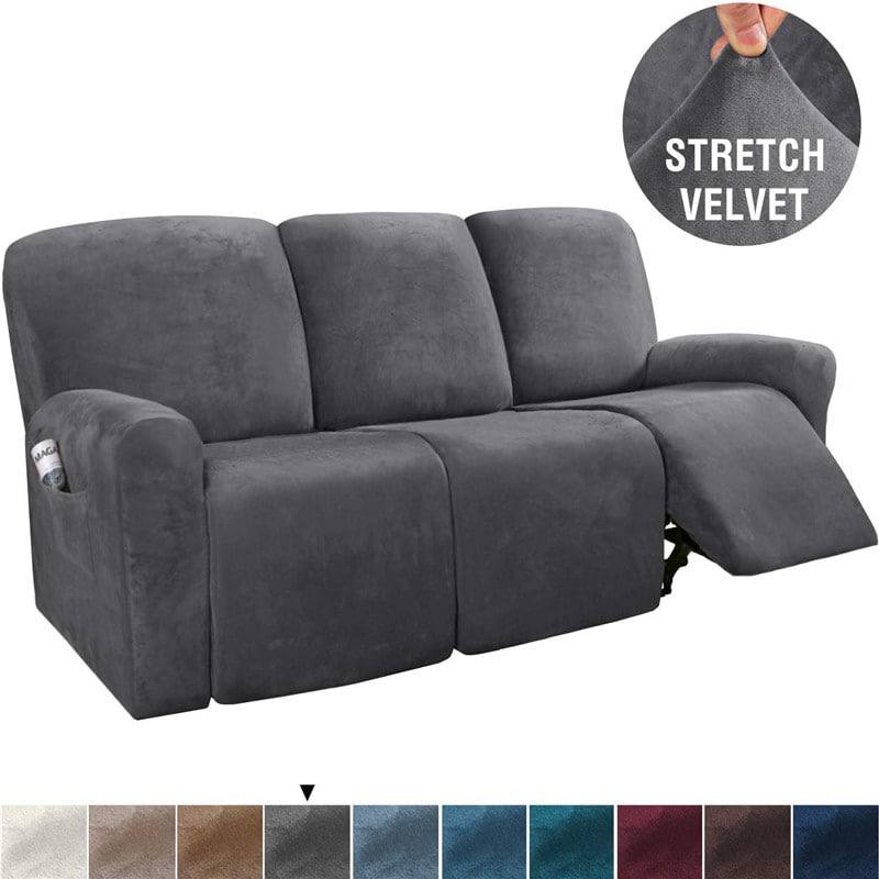 Recliner Sofa Covers Velvet Stretch Reclining Couch Covers (Grey)