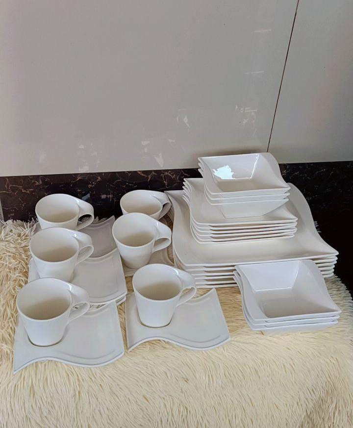 30 PCS Wavy Dinner Set – Elegant Opal Glass Tableware for Modern Dining