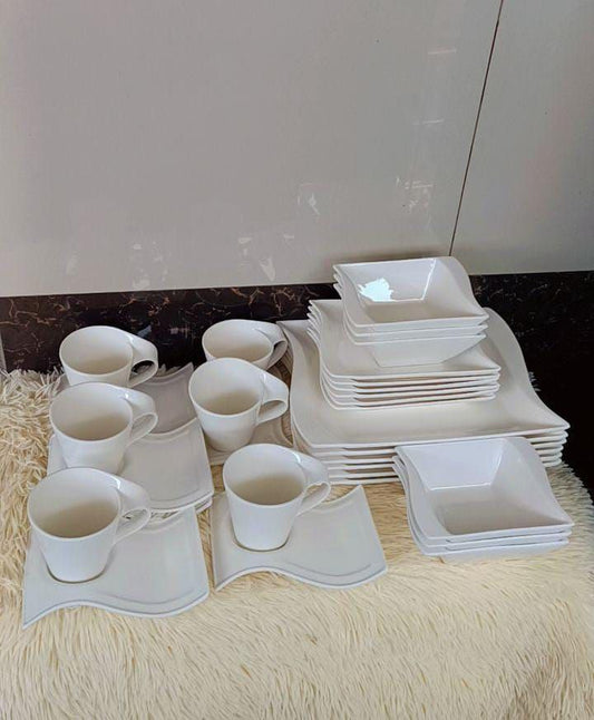 30 PCS Wavy Dinner Set – Elegant Opal Glass Tableware for Modern Dining