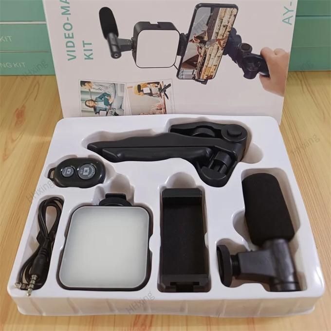 Mobile Phone Holder Smartphone Video Kit Microphone Video Light LED Selfie Stick Tripod Bluetooth Recording Handle Portable Stabilize
