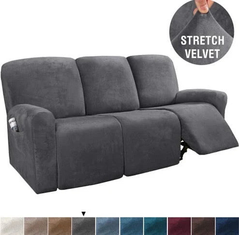Recliner Velvet Reclining Sofa Slipcovers(Grey)