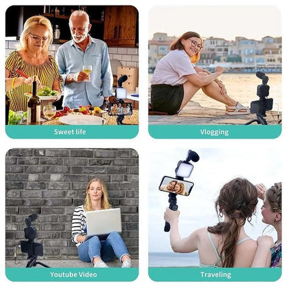 Mobile Phone Holder Smartphone Video Kit Microphone Video Light LED Selfie Stick Tripod Bluetooth Recording Handle Portable Stabilize